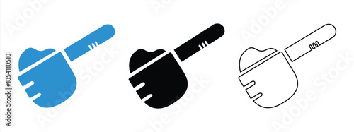 Silhouette Measuring spoon with portion of powder. Outline icon of muscle building protein whey. Illustration of scoop with sports nutrition, flour, sugar, salt. Flat isolated vector emblem of cooking