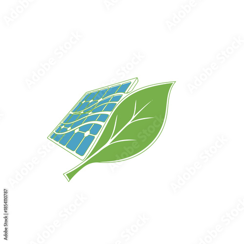 Renewable Energy Concept: Solar Panel Integrated with a Green Leaf Vector Illustration for Sustainable Environment