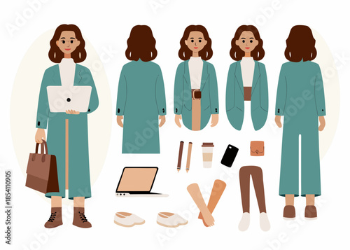 Deconstructed businesswoman illustration with clothing accessories and tech components