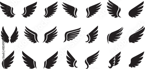 Collection of Black Silhouette Wing Icons and Designs wings angel