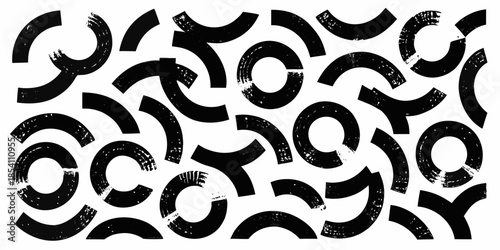 Abstract black and white pattern of curved shapes and lines