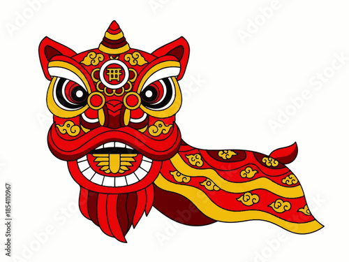 Elegant Chinese Lion Dance Illustration Lying Down for Traditional Festival Artwork