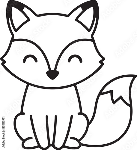 Cute cartoon fox illustration with closed eyes and a bushy tail animal