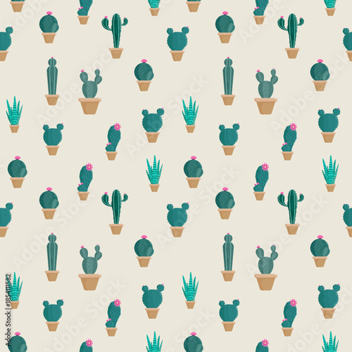 cactus in pot seamless pattern decoration element flat design