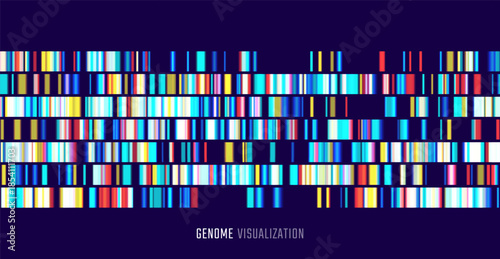 Genomic data visualization. Abstract DNA sequencing and genome mapping graphics. Scientific concept for medical research, biotechnology, and genetic testing. Vector illustration.