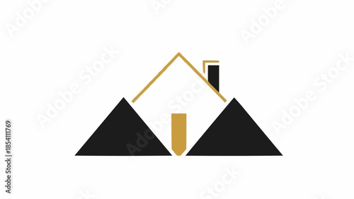 Simple House Icon with Black Roof.