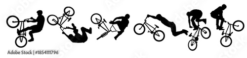 set of BMX cyclists silhouettes isolated on white background, BMX stunt silhouettes, BMX freestyle silhouettes, bmx cyclists freestyle vector illustration