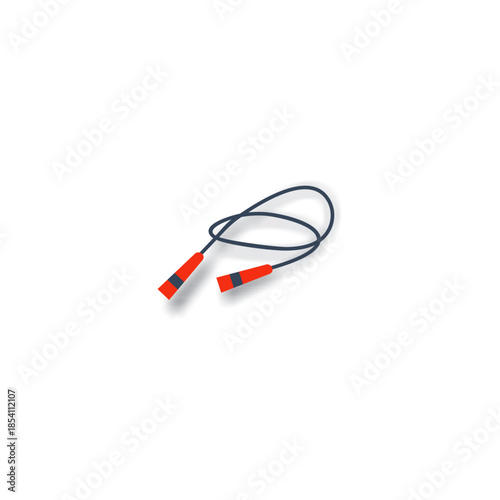 Minimalist vector illustration of a red and black jump rope isolated on white background, showing fitness equipment for cardio training, exercise routines, healthy lifestyle, and sport concepts.