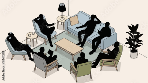 Group of People Sitting in Living Room.