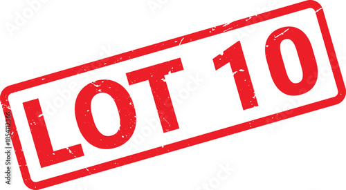 Red Grunge Style Lot 10 Text in Framed Box, Isolated on White Background