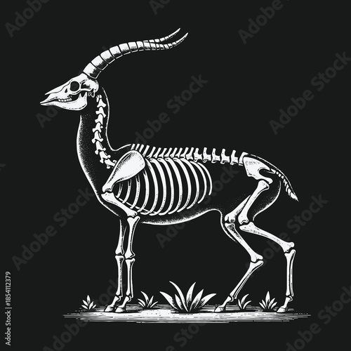 Vintage Anatomical Illustration of a Gazelle Skeleton Side View.
