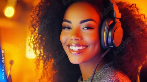 Radiant Music Enthusiasm: A person with headphones, basking in a warm glow, exudes pure joy and the immersive experience of music.