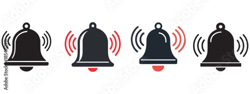 Notification Bell Icons – Alert, Ring, Vibrate & Mute Vector Set .