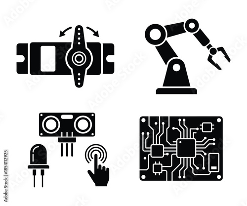 Robotics and electronics vector illustration set with various components