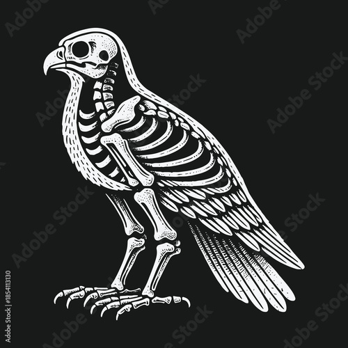 Vintage style hawk skeleton vector art illustration.