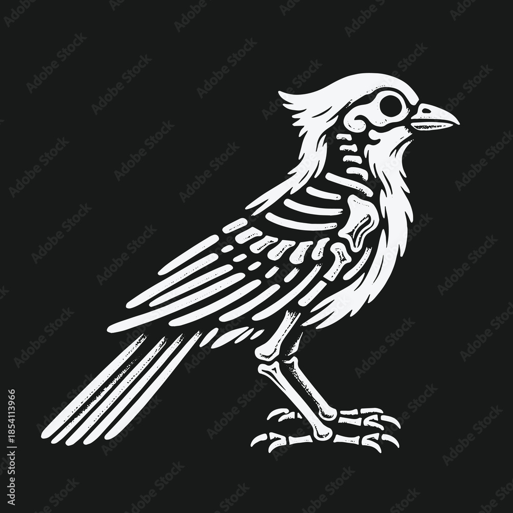 Fototapeta premium Stylized white bird skeleton illustration on a dark background.