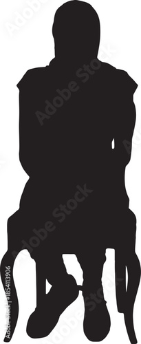 vector,front view of a silhouette of a woman sitting with her head covered and casual clothes,