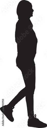 vector,side view of a silhouette of a woman walking with casual clothes with her head covered,
