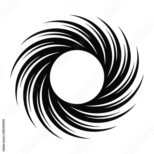 Abstract Twisted Circle Ring With Dynamic Line Movement Circular Swirl Design Forming Round Shape In Black And White Vector Graphic 180c