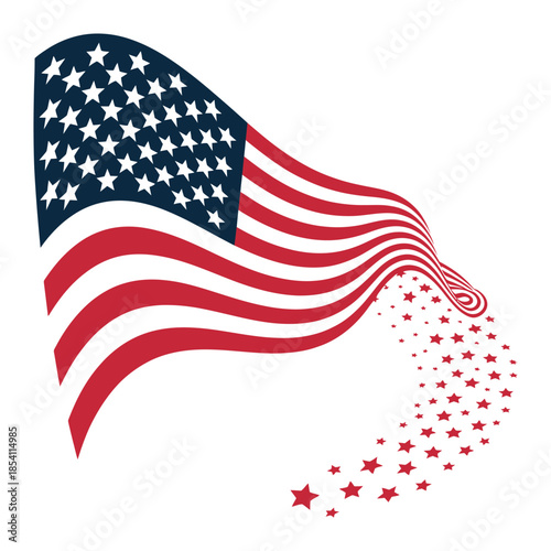 American Flag Vector Illustration Graphic Design on Transparent Background Fourth of July Independence Day Patriotism Star Spangled Banner Freedom