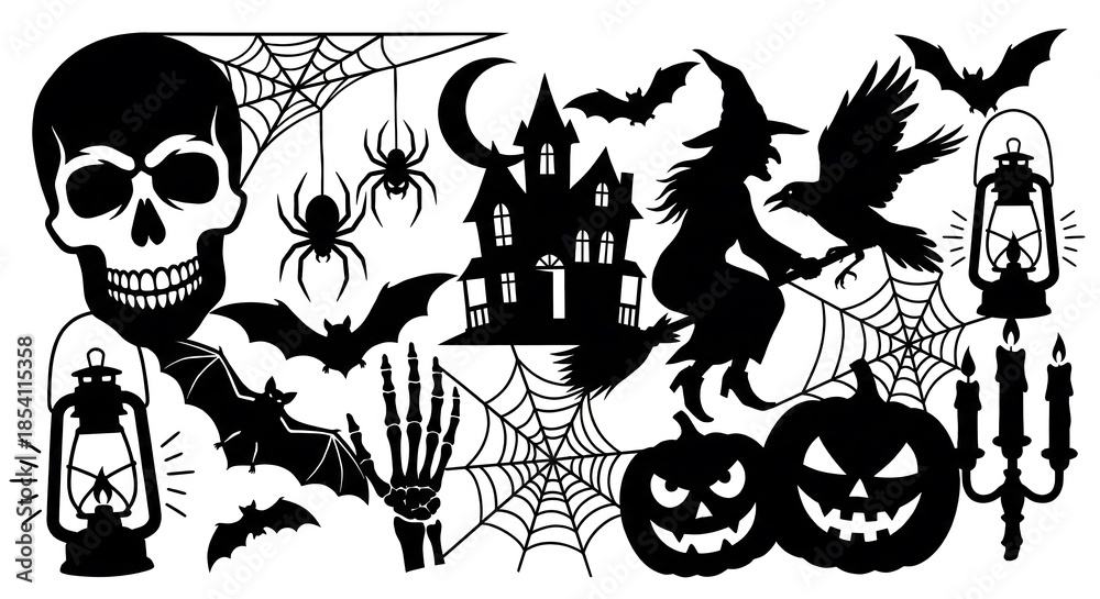 Obraz premium Halloween Silhouette Collection Featuring Spooky Icons and Creatures scary horror