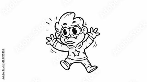 Excited Cartoon Boy with Star Emblem.