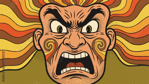 Angry Cartoon Man with Wild Hair.