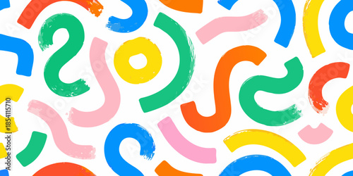 Colorful abstract brushstrokes create a playful and vibrant seamless pattern