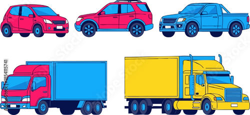 Collection of Various Vehicles Including Cars and Trucks.