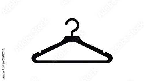 A simple black and white illustration of a clothes hanger in a minimalist style 