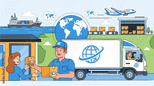 Delivery man handing a package to a woman illustrating efficient parcel service.