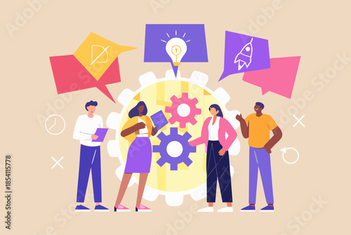 Team collaboration and innovative ideas developing solutions with creative thinking