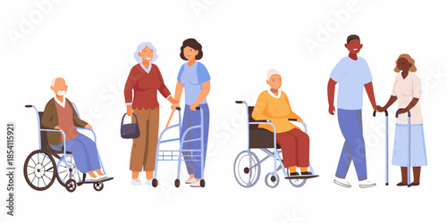 Diverse group of people including seniors and individuals with mobility aids