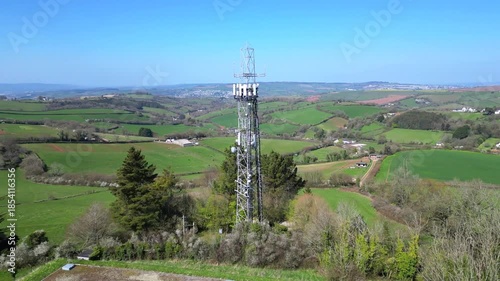 Torquay, Torbay, South Devon, England: DRONE VIEWS: Circling shots of a transmitter and a water reservoir on Great Hill; the communications mast brings television and mobile services to Torbay.