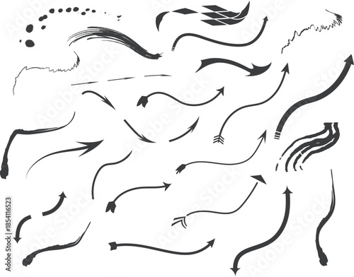 Collection of abstract black ink strokes on white background