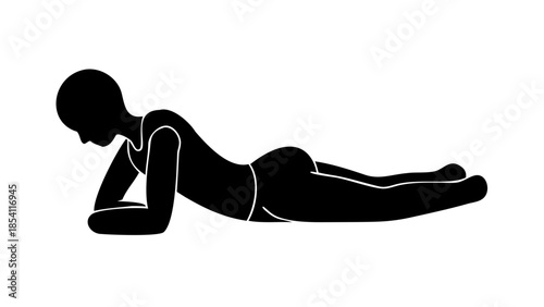 Minimal silhouette of a person standing with hands resting on belly, mindful breathing and body awareness wellness concept.
