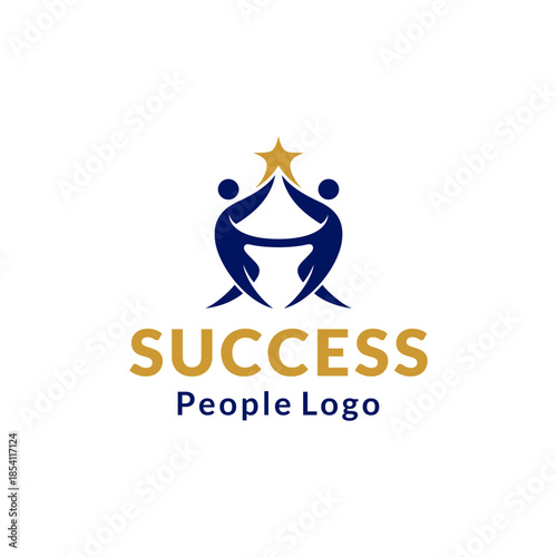 Success People Logo Template, Two People Reaching Star Vector Icon