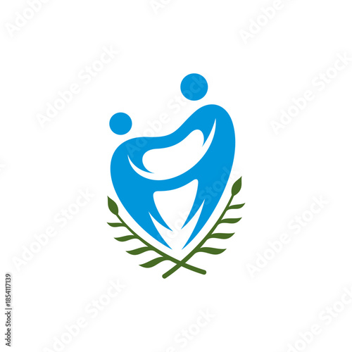 Dental Logo, Tooth And Two People With Leaf Ornament