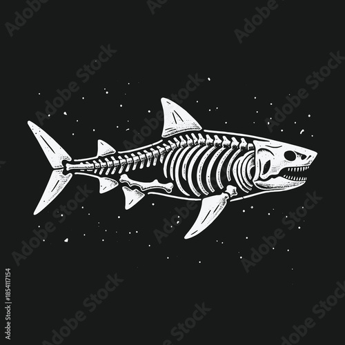 Monochrome anatomical illustration of a shark skeleton.