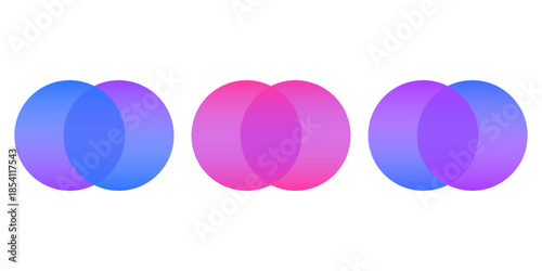 Transparent graphic design element, abstract circles. Connected round shapes for corporate identity. Company logo. Abstract transparent symbol of connected circles