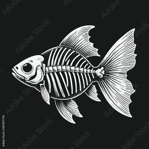 Vintage style engraving illustration of a fish skeleton anatomy.