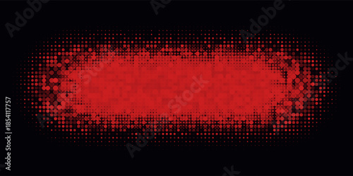 Red halftone frame, glowing rectangle border, pattern with dots, radial disco luxury design element.
