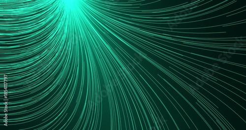 An abstract stream of luminous tracks weaves a mesmerizing pattern, filling the space with dynamics. The energy of moving particles creates the feeling of space travel.