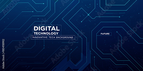 Abstract digital technology background with interconnected lines and glowing blue elements