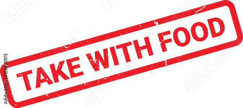 Distressed Red Take With Food Rectangular Rubber Stamp on White Background Cautionary Label