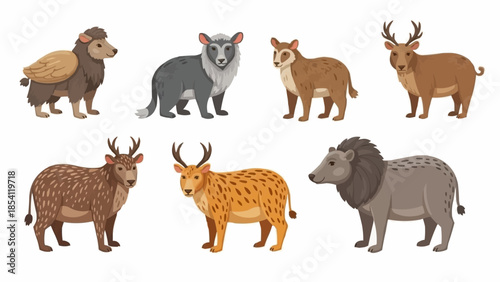 Collection of Various Wild Animals Standing.