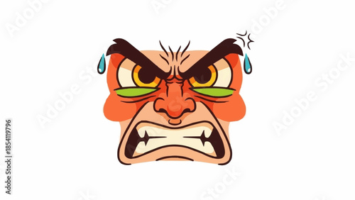 Angry Cartoon Face with Tears and Sweat.