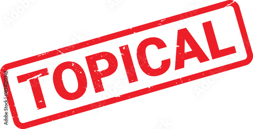 Red Rectangular Topical Rubber Stamp with Grunge Texture on a White Background Isolated