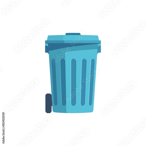 Wheeled trash can with a blue lid and body on a white background