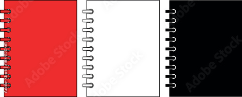 Notebook design in red and black with outline with spiral binding isolated style